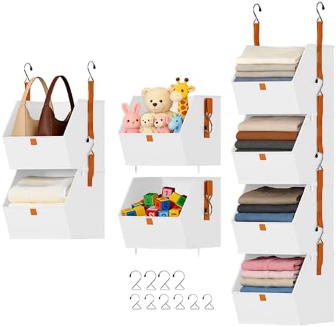 DIMJ Hanging Closet Organizer - 4 Tier Collapsible Hanging Shelves with Hooks Zipper, Fabric Clothes Organizer, Space-Saving Storage Bin Basket for RV, Bedroom, Laundry Organization by DiMJ