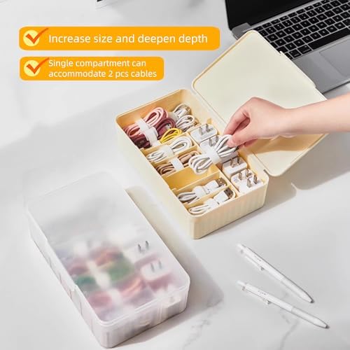 Cable Organizer Box Extra Wide, Travel Charger Cord Earphone Storage Case with Lid (Translucent White) - Image 2