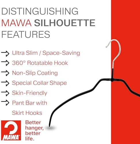 Mawa Reston Lloyd Silhouette Ultra-Thin Series, Non-Slip Space Saving Shirt Hanger, Style 42/FT, Pack of 4, Red, 4 Piece - Image 6