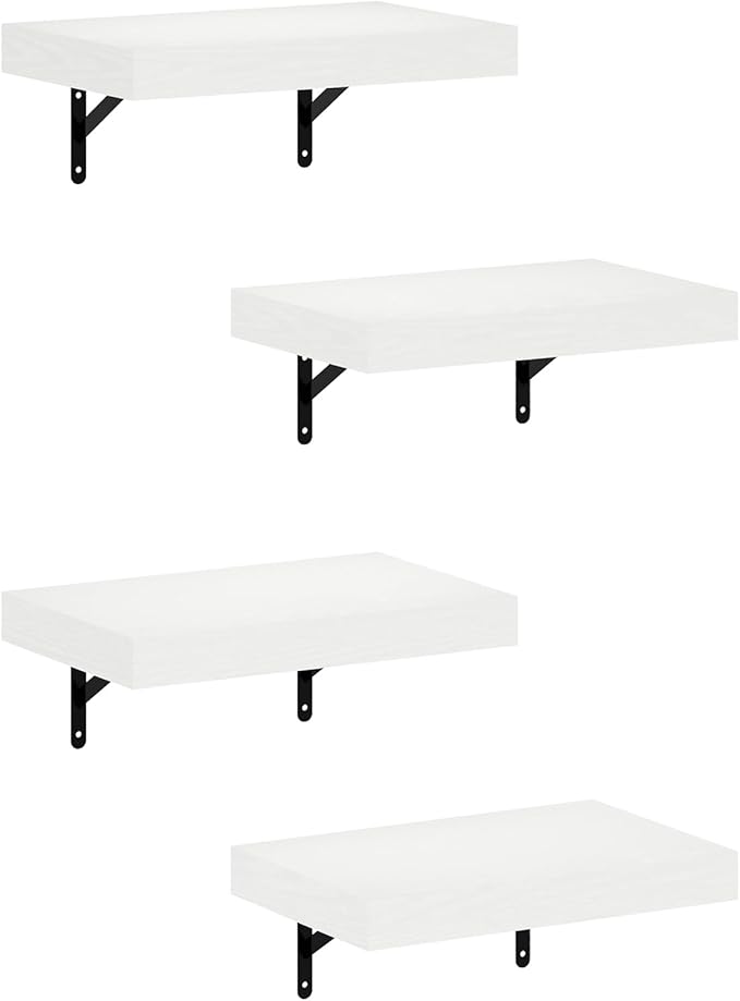 Furinno Tanna Floating Shelves for Wall Set of 4, 15-Inch Wall Shelf, Wall Mounted Shelf, for Bathroom, Home Office, Living Room, White Texture