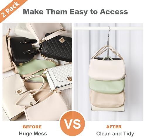 TOPIA HANGER Purse Hanger Organizer for Closet, 2-Pack Handbag Organizer Hanger, 360°Swivel Metal Purse Hooks, Bag Rack, Belt Organizer, Tie Rack, Scarf Hanger, Bag Storage Organizer, Silver - Image 5
