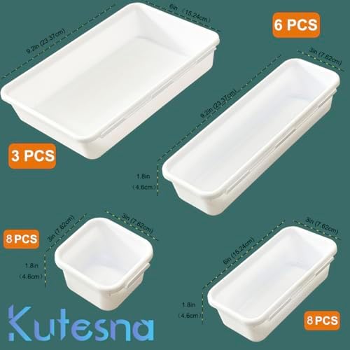 Kutesna 25 PCS White Drawer Organizer Set, 4 Size Interlocking Plastic Storage Bins for Office Supplies, Jewelry Makeup Vanity, Bathroom Kitchen, Home Organization Closet, Gadgets Small Items - Image 2