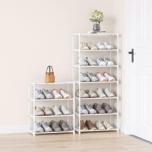 4-Tier Small Shoe Rack Space Saving Shoe Shelf Storage Organizer for Entryway Hallway Closet Bathroom Garage,Stackable Shoe Stand(White) - Image 4