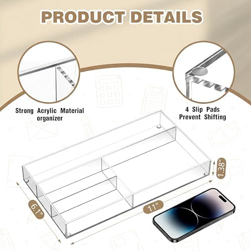 Briwooody Clear Acrylic Drawer Organizer,4 Compartments,Small - Image 2