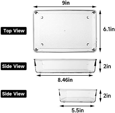 3 Set Clear Plastic Junk Drawer Organizer Vanity Curlery Utensil Makeups Organizer for Kitchen 6" X9'' - Image 2