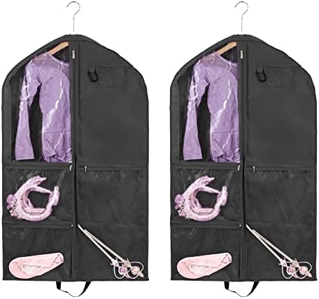 2 Pack Garment Bags for Travel Hanging Clothes,40inch Dance Bag,Dance Garment Bags For Dancers,Dance Competition Essentials,Dance Costume Garment bag For Kids Girls. by QEES