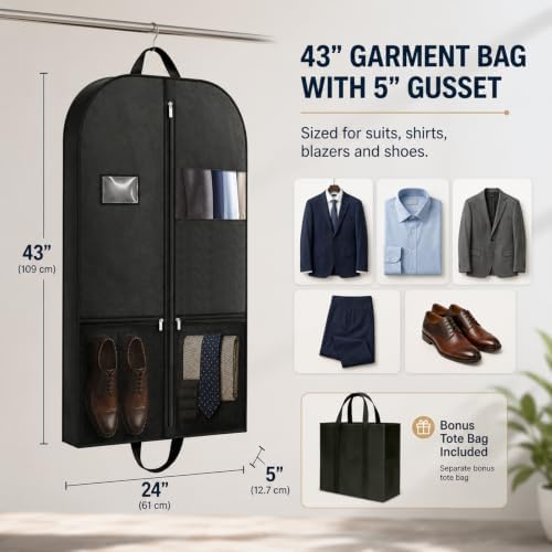 Road Trip Garment Covers, 2 Pack 43-Inch Black Bags with Rear Storage - Image 2