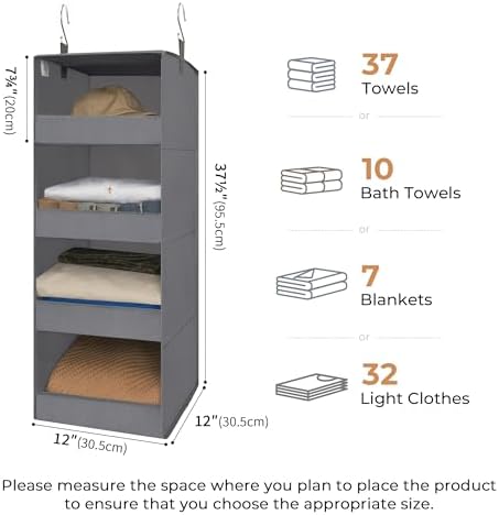 GRANNY SAYS 4-Shelf Hanging Closet Organizer, Foldable Storage, Gray - Image 3