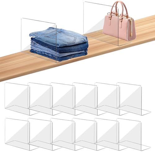 OKPOW Shelf Dividers for Closet Organization – Keep Sweaters & Purses Upright, Clear Acrylic Separators for Most Wood Shelves & Pantry, Damage-Free, Sturdy & Tall (10" x 12", 8 Pack) by OKPOW