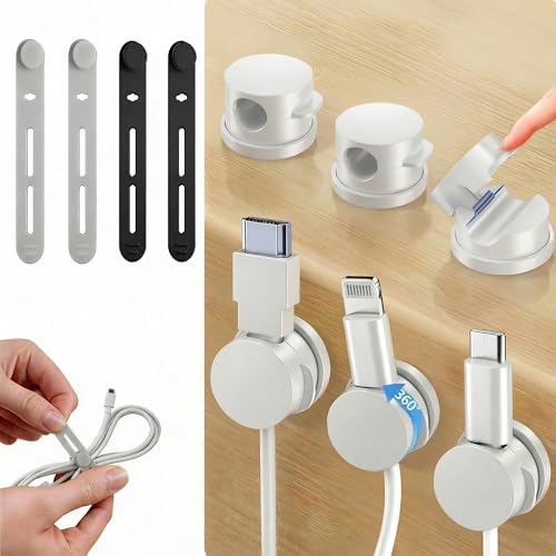 10 Pack Rotatable Cord Holder Organizer & Silicone Cable Straps Set by Fumxi
