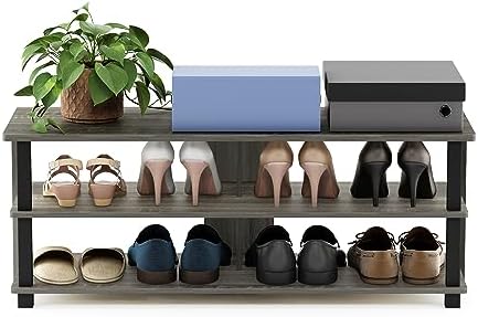 Furinno Turn-N-Tube Shoe Rack, 3-Tier Shoe Organizer, Compact Shoe Storage with Open Shelves, 15.5 x 41.1 x 15.8, Easy Assembly, for Closet Entryway, Office, Garage, French Oak/Black - Image 4