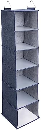 Household Essentials Hanging Cotton Blend Closet Organizer with 6 Storage Shelves, Denim by HouseholdEssentials
