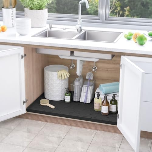 SIKADEER Waterproof Under Sink Mat Silicone 28" x 22" Kitchen Cabinet liner - Image 2