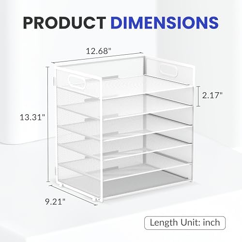 Daltack 6-Tier Paper Organizer for Desk with Handle, White - Image 3