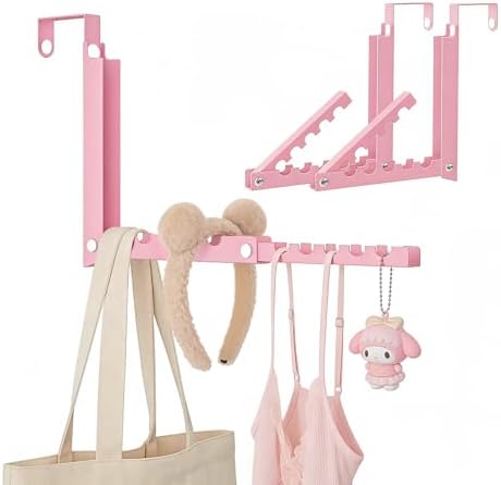 Pink Over the Door Hooks,Foldable Over the Door Hanger for Clothes by WLCSNG