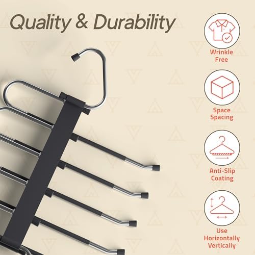 Campior Space Saving Pants Hangers 1 Pack, 6 Layer Jeans Hangers and Closet Organizer for Jeans, Scarves, & Skirts, Multi-Layer Hanger with Anti-Slip Stopper, Heavy-Duty S-Type Stainless Steel, Gray - Image 5