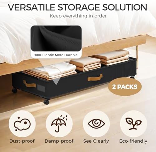 75L 2 Pack Adjustable Under Bed Storage with Wheels - Image 4