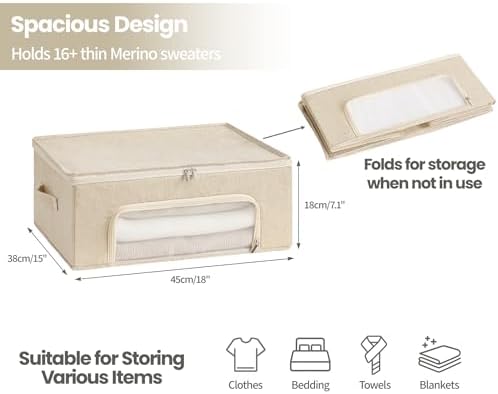 2-Pack Cashmere Sweater Storage Bags for Wool with Cedar Blocks, Beige - Image 3
