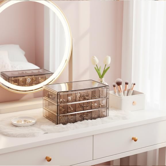 Earring Storage Box Organizer 3 Drawers Acrylic Jewelry Storage Box Holder Transparent Jewelry Display Stand with 72 Cells Gift for Women Girls