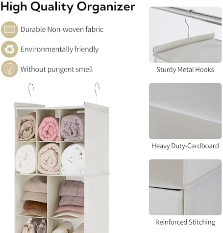 GRANNY SAYS Hanging Closet Organizer, 3 Drawers, 6 Shelves, Beige - Image 6