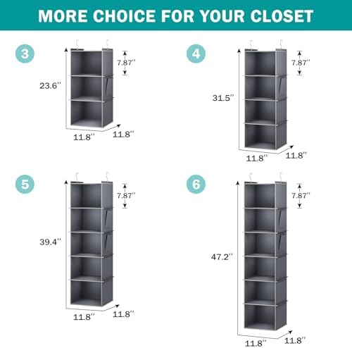 YOUDENOVA Hanging Closet Organizer and Storage for Clothes, 4-Shelf, Grey - Image 4