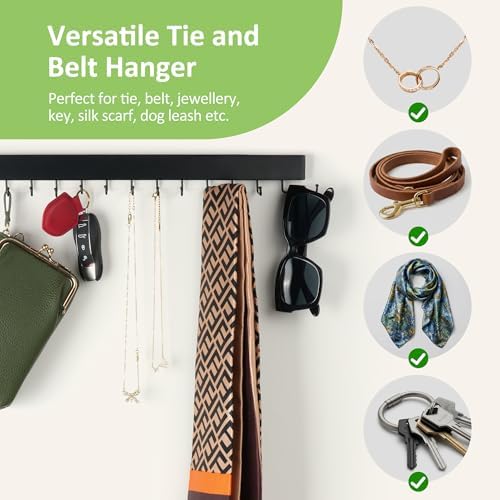 2 Pack Tie Hanger Wall Mounted, Wooden Tie Rack Belt Hanger with 24 Non Slip 180° Rotating Hooks, Belt Organizer Space Saving Tie Hanger for Closet, Tie Holder & Tie Organizer, Black - Image 4