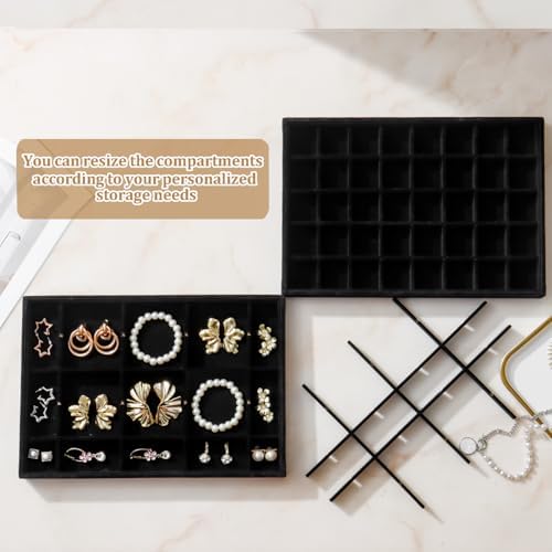 Large Jewelry Organizer for Drawer Insert Velvet Stackable Jewelry Trays for Earring Necklace Bracelet Ring Display (Black, 40 Grids) - Image 5