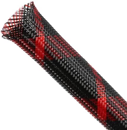 Expandable Braided Sleeving, PET Automotive Wire Loom, Flexible Cable Management for Audio Video and Other Home Device, Cord Protector from Pets (Black Red, 1/8" x 25ft) by ConveniencetoYourLife