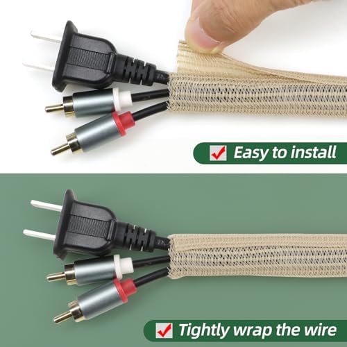 Split Wire Loom Tubing, Cable Protector Sleeve, Braided Cable Management for TV/Computer/Home Theater/Engine Bay, Cord Protectors from Pets No Chew (Wood Color, 1/8"-25ft) - Image 2
