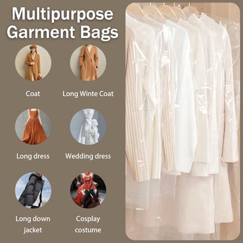 100 Pack 71 Inch Clear Plastic Garment Bag, Extra Long Dry Cleaning Bag, Dry Cleaner Hanging Clothes Cover, Hanging Clothes Storage for Long Dresses, Home Storage, Travel, Moving - Dust-proof - Image 3