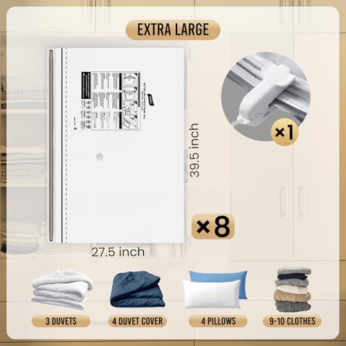 TAILI 8 Pack Vacuum Storage Bags, Jumbo LONG SIDE ZIP(39x28 inch), Clear - Image 3