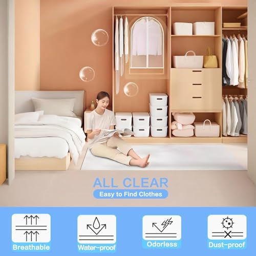 Garment Bags for Hanging Clothes, 48" (Set of 6) All Clear Garment Bag, Plastic Dustproof Suit Bag, Coat Protector Zippered Garment Covers for Closet Storage and Travel - Image 6