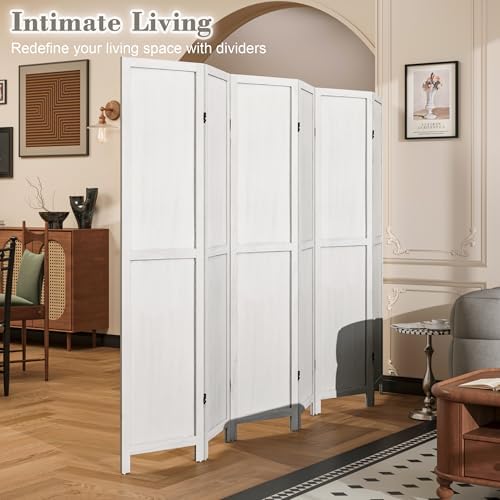 WelFurGeer 6 Panel Room Divider Screen - 360° Adjustable Folding Panels for Privacy, Bedroom, Living Room & Patio, Handcrafted Decorative Room Divider, Freestanding Divider for Room Separation (White) - Image 2