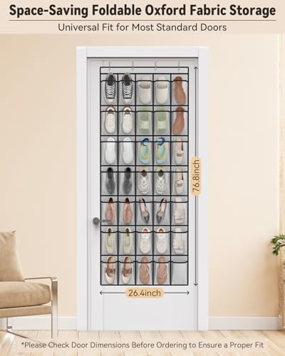 dodowin Over Door Shoe Organizers, 2 Pack, 24+40 Pockets, Black/Grey - Image 5