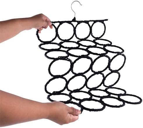 Super Z Outlet Foldable 28 Ring Hole Slots Space Saving Clothing Closet Hanger Scarf, Ties, Belts, Socks Organizer for Home Bedroom, Bathroom, Living Room (Black) - Image 4