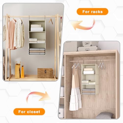 Hanging Closet Organizer 3-Shelf, Oxford Fabric Wardrobe Storage, Beige - Image 5