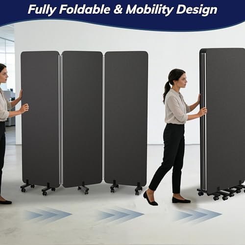 3 Panel Foldable Office Partitions, Mobile Cubicle Wall with Wheels - Image 2