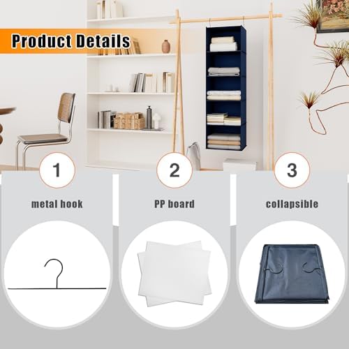 Hanging Closet Organizer 5-Shelf, Oxford Fabric Wardrobe Storage, Navy Blue - Image 6