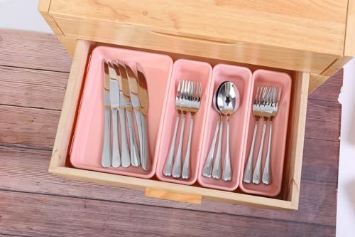 Kutesna 25 PCS Pink Drawer Organizer Set, 4 Size Interlocking Plastic Storage Bins for Office Supplies, Jewelry Makeup Vanity, Bathroom Kitchen, Home Organization Closet, Gadgets Small Items - Image 4