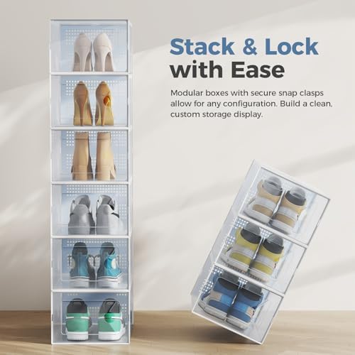 DUMOS Shoe Storage Boxes, 15 Pack Stackable Clear Shoe Containers with Lids, Display Sneaker Case Organizer for Closet, Under Bed, Entryway,White, Fit Size 11 - Image 2