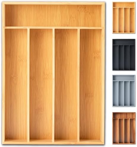 Silverware Organizer, 10 Inch Utensil Organizer Kitchen Drawer Organizer Bamboo Silverware Holder Cutlery Tray Organizer in Drawer Flatware Organizer Tray(5 slots, Natural by Sunbreath