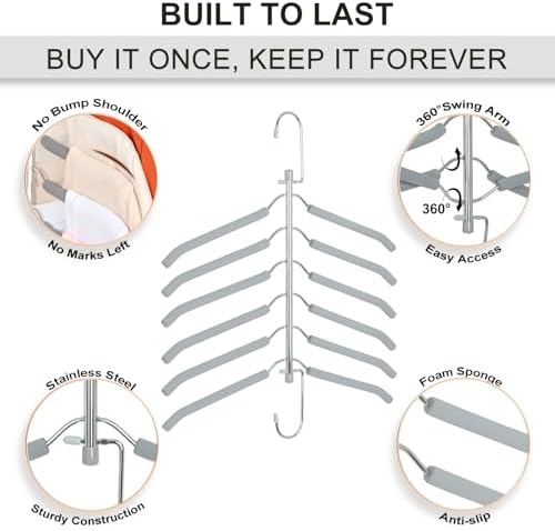 TOPIA HANGER Clothes Hanger Space Saving, 6 Tier Shirt Coat Hangers Space Saving No Bump Shoulder Hangers with No Slip Foam Padded Closet Organizers and Storage for Men and Women 2 Pack CT87G - Image 5