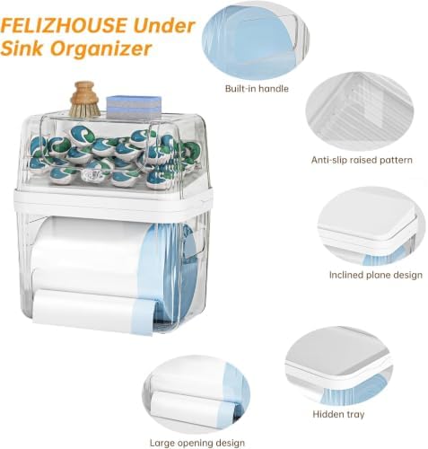 Trash Bag and Laundry pods Dispenser, 3-in-1 Clear Under Sink Organizer, Dishwasher Pod Storage Container, Stackable Kitchen Cabinet Storage Box Fits 13/30/33 Gallon Garbage Bags - Image 5