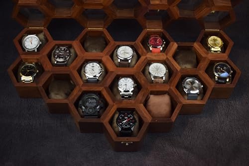 Extra Large Superior Rosewood Honeycomb Watch Box Display Case Holder Collector Organizer for Men, Men's Vintage Watch Storage Box to Store and Keep your Watches Safe and Sophisticated. - Image 4