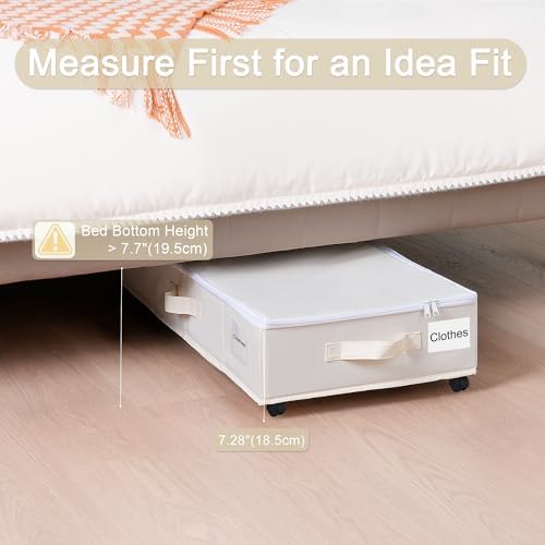 Vincona Under Bed Storage with Wheels, 2 Pack Under Bed Storage Containers with Label Holders for Clothes, Shoes and Blankets, Rolling Underbed Shoe Organizer with Cover, Beige (35.43x15.7x7.28 in) - Image 2