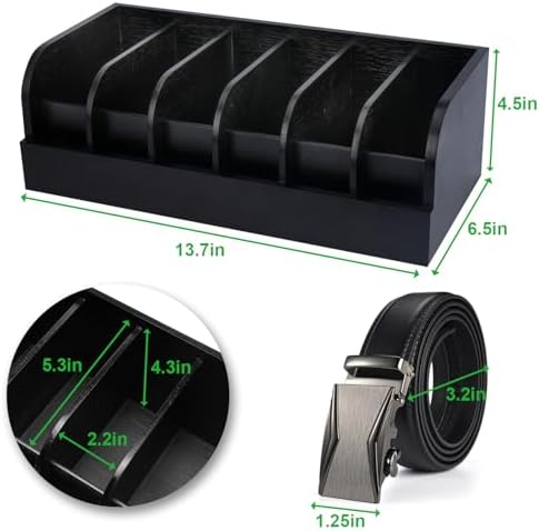 GTI Belt Organizer, 6 Compartments Belt Organizer for Closet and Drawer, Bamboo Display Case for Tie and Belt, Belt Storage Organizer for Men Women (Black) - Image 3