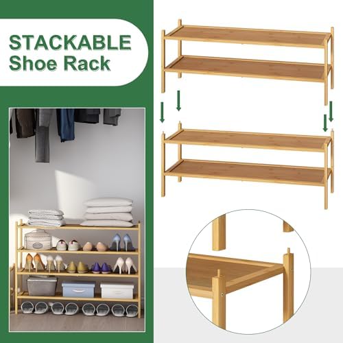 kiplant Long Shoe Rack, 4-Tier Bamboo Wood Shoe Rack, Stackable for Closet, Entryway & Hallway - Image 5