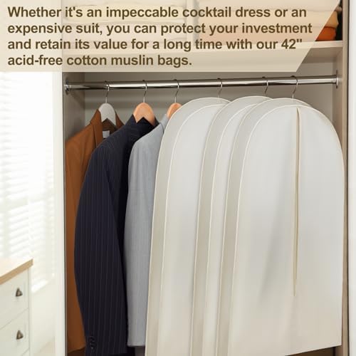 1 Acid Free Cotton Garment Bag Dress Suit Storage, 3 Pcs, 42 Inch - Image 6