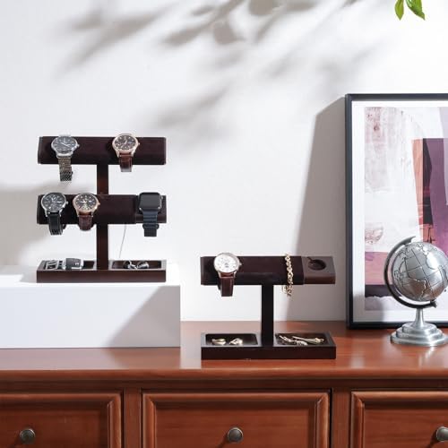 ProCase Wood Watch Display Stand Holder for Men, Fathers Day Gift for Dad, Wristwatch Tower with T-Bar Design, Hanging Watch Rack, Wooden Wrist Watch Tree - Image 6