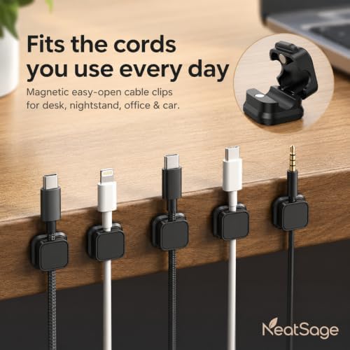 Cord Clips, 12 Pack Magnetic Clasp Self-Adhesive Cord Organizer Holders for Desk, Nightstand, Office & Car, Cable Management for Charging Cords, USB Cables & Headphones, White - Image 5